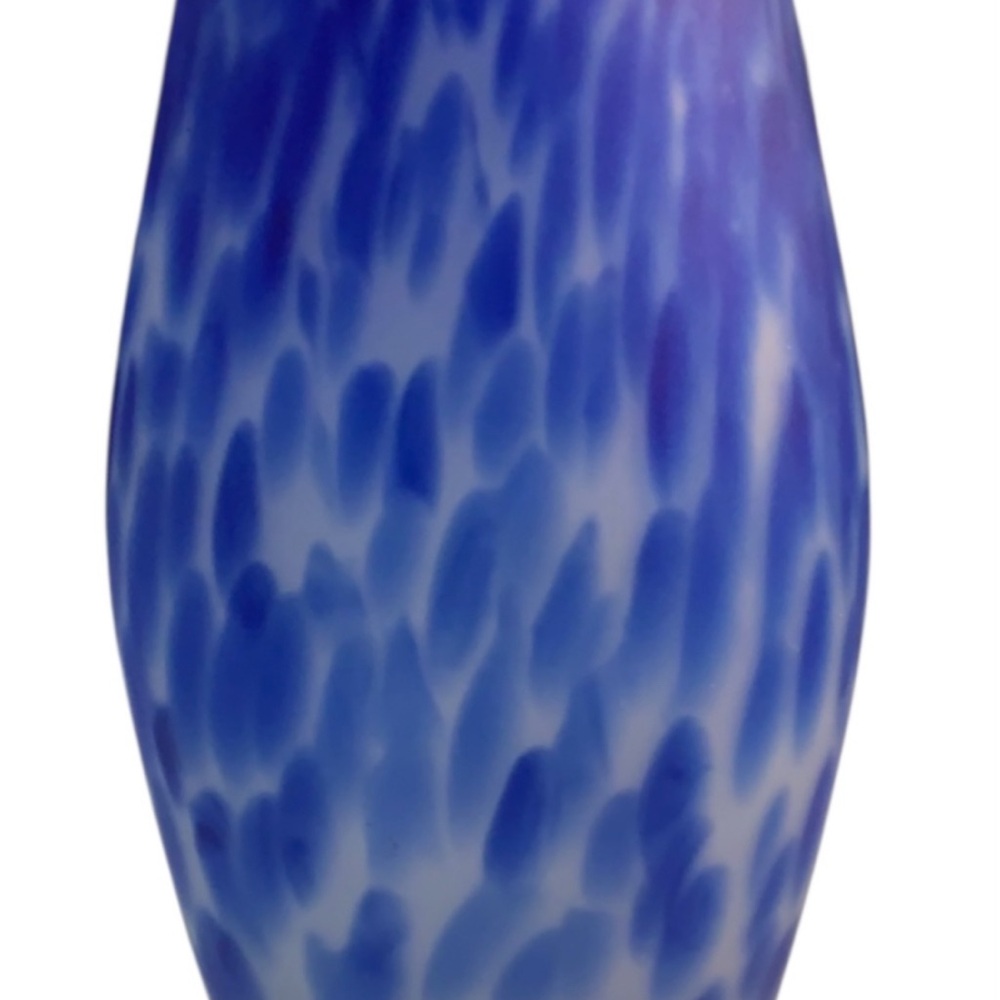 Cobalt Blue and White Molten Art Glass Vase.‎ Large 8.5” - Picture 2 of 9